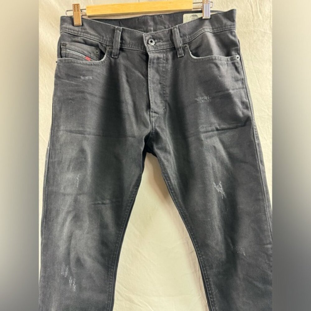 Diesel Jeans Mens Blue Tepphar Slim Carrot Button Fly Distressed Black - Picture 3 of 5